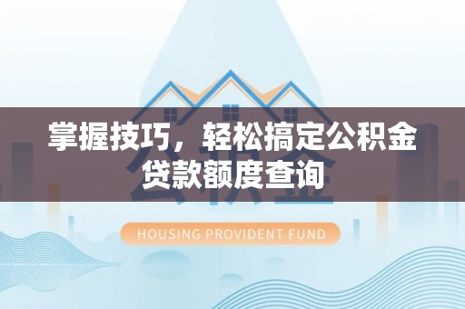 大溪掌握技巧，轻松搞定公积金贷款额度查询